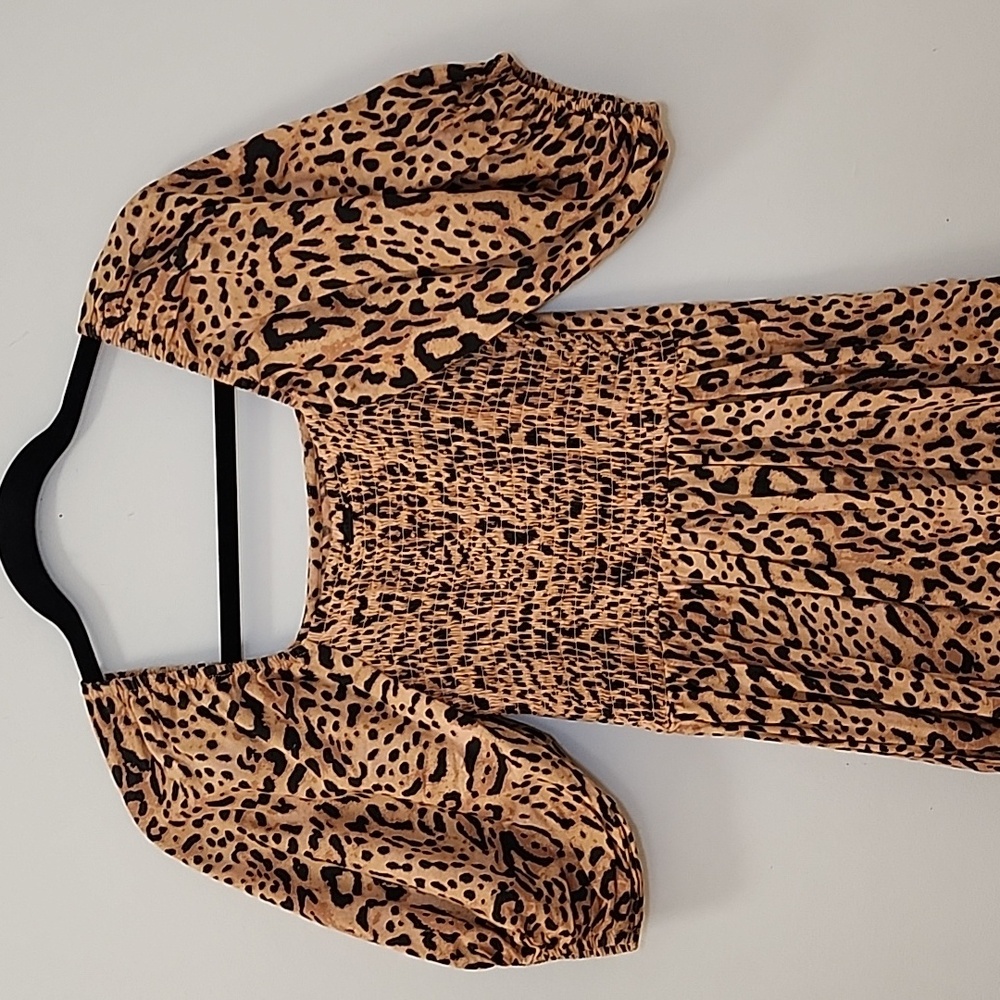 Billabong Women's Paradise Leopard Print Puff Sleeve Mini Dress Brown Size Med - Picture 11 of 16